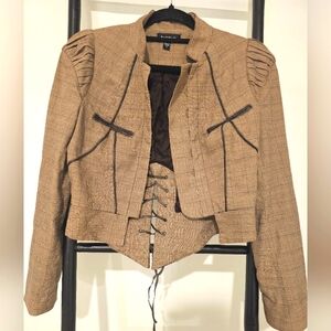 Bebe Tan Plaid Cropped Jacket